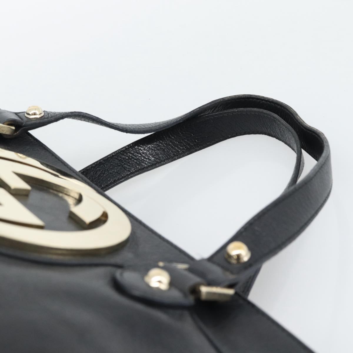 GUCCI Interlocking G Hand Bag Leather Black Gold Tone 131445 Auth 192909