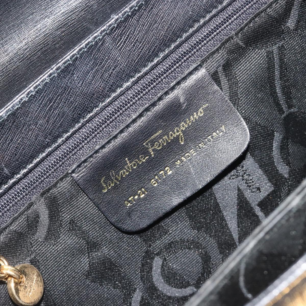 Salvatore Ferragamo Gancini Hand Bag Leather 2way Black Gold Tone Auth 192915