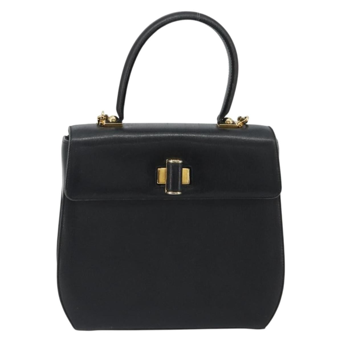 Salvatore Ferragamo Gancini Hand Bag Leather 2way Black Gold Tone Auth 192915