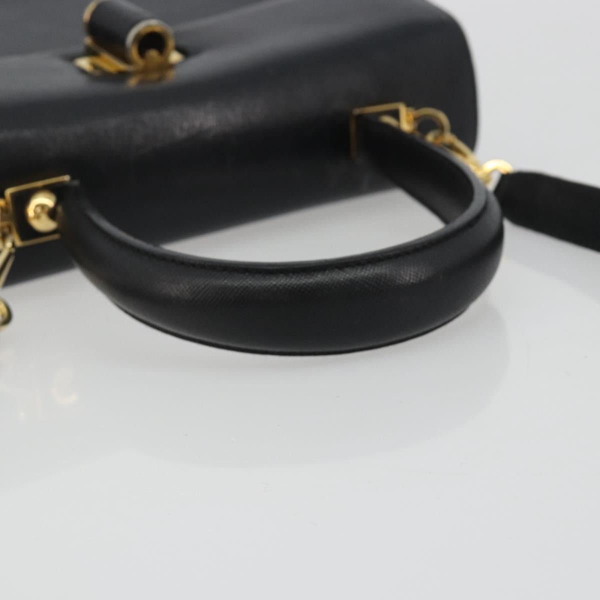 Salvatore Ferragamo Gancini Hand Bag Leather 2way Black Gold Tone Auth 192915
