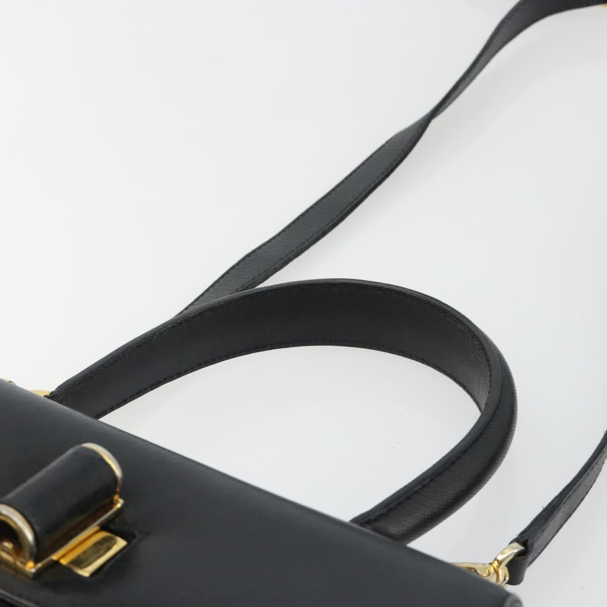 Salvatore Ferragamo Gancini Hand Bag Leather 2way Black Gold Tone Auth 192915
