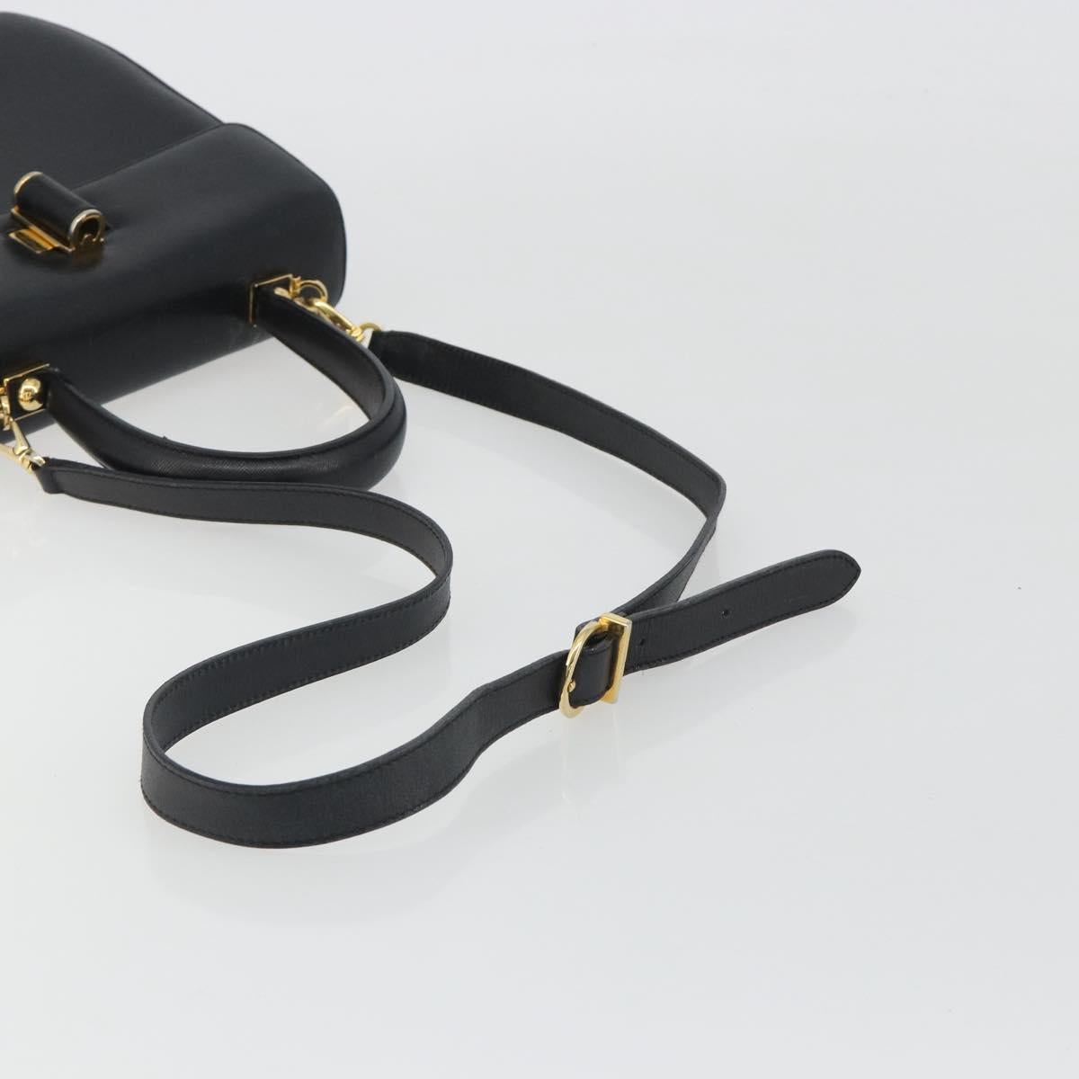 Salvatore Ferragamo Gancini Hand Bag Leather 2way Black Gold Tone Auth 192915