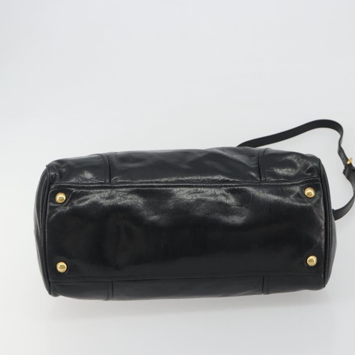 PRADA Hand Bag Leather 2way Black Gold Tone Auth 192927V