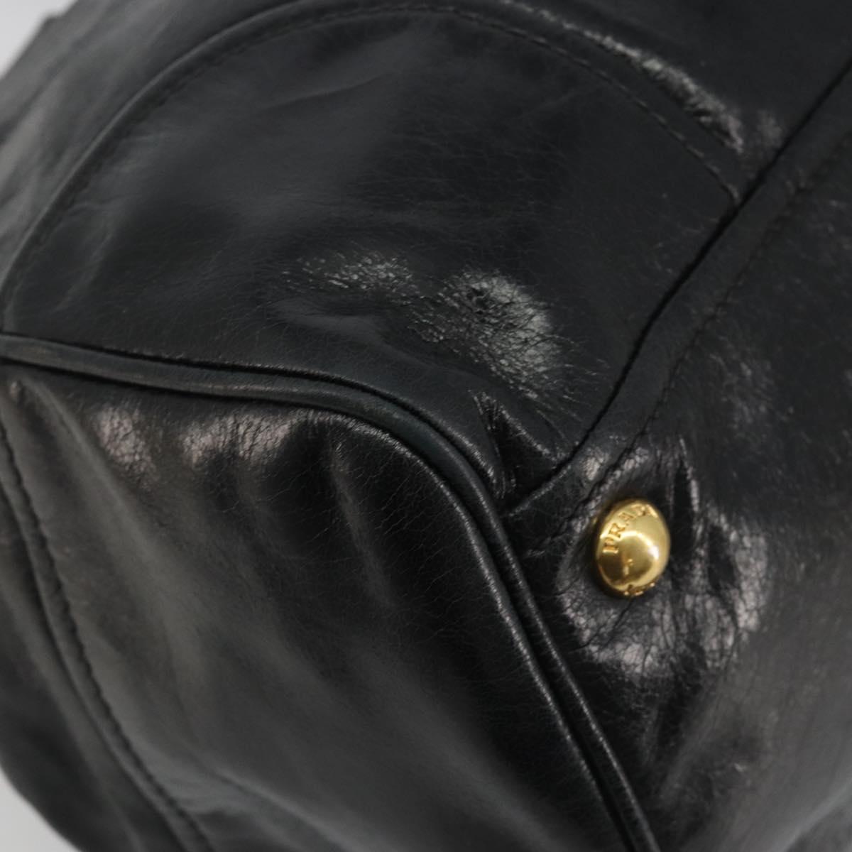 PRADA Hand Bag Leather 2way Black Gold Tone Auth 192927V
