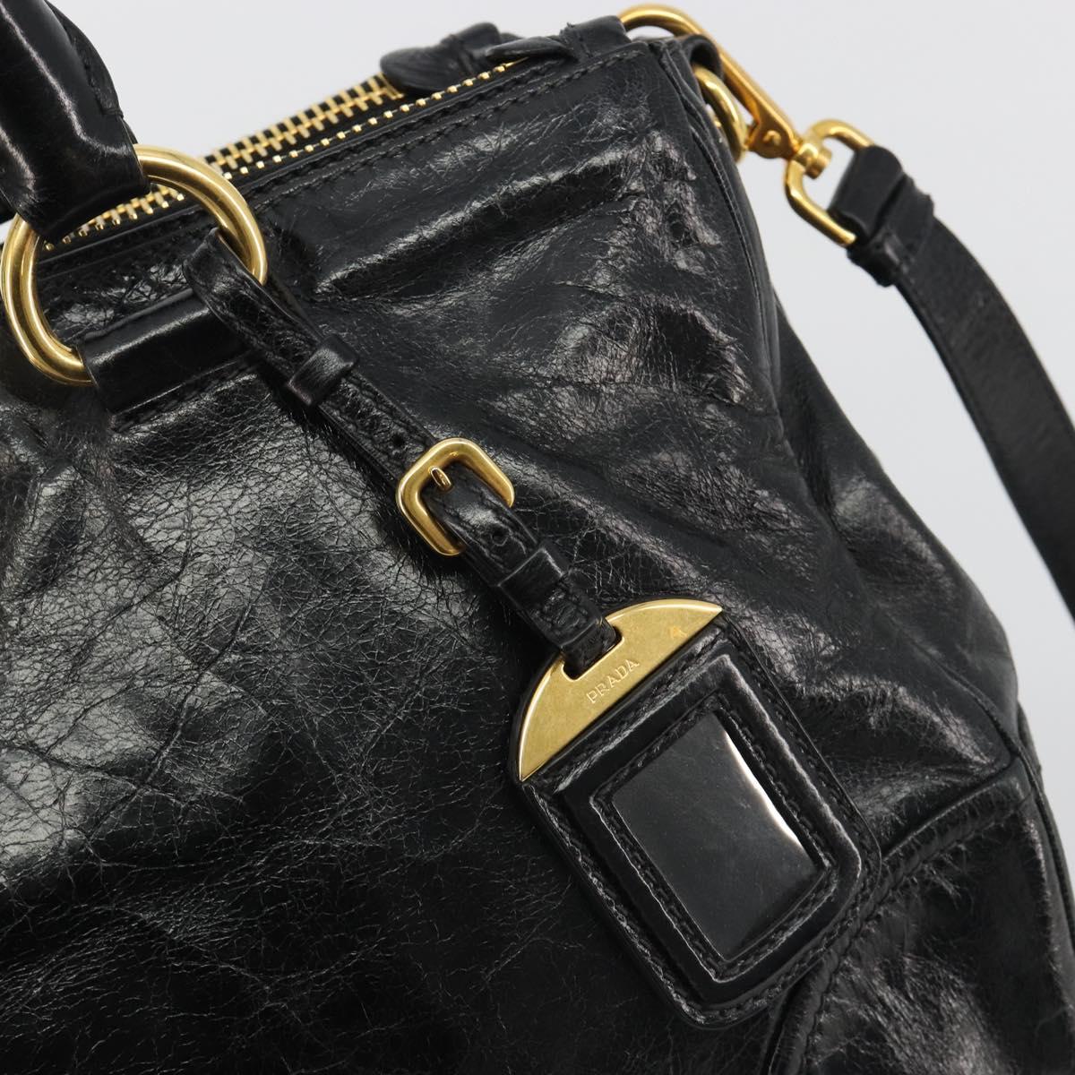 PRADA Hand Bag Leather 2way Black Gold Tone Auth 192927V
