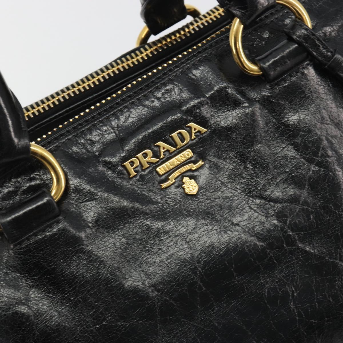 PRADA Hand Bag Leather 2way Black Gold Tone Auth 192927V