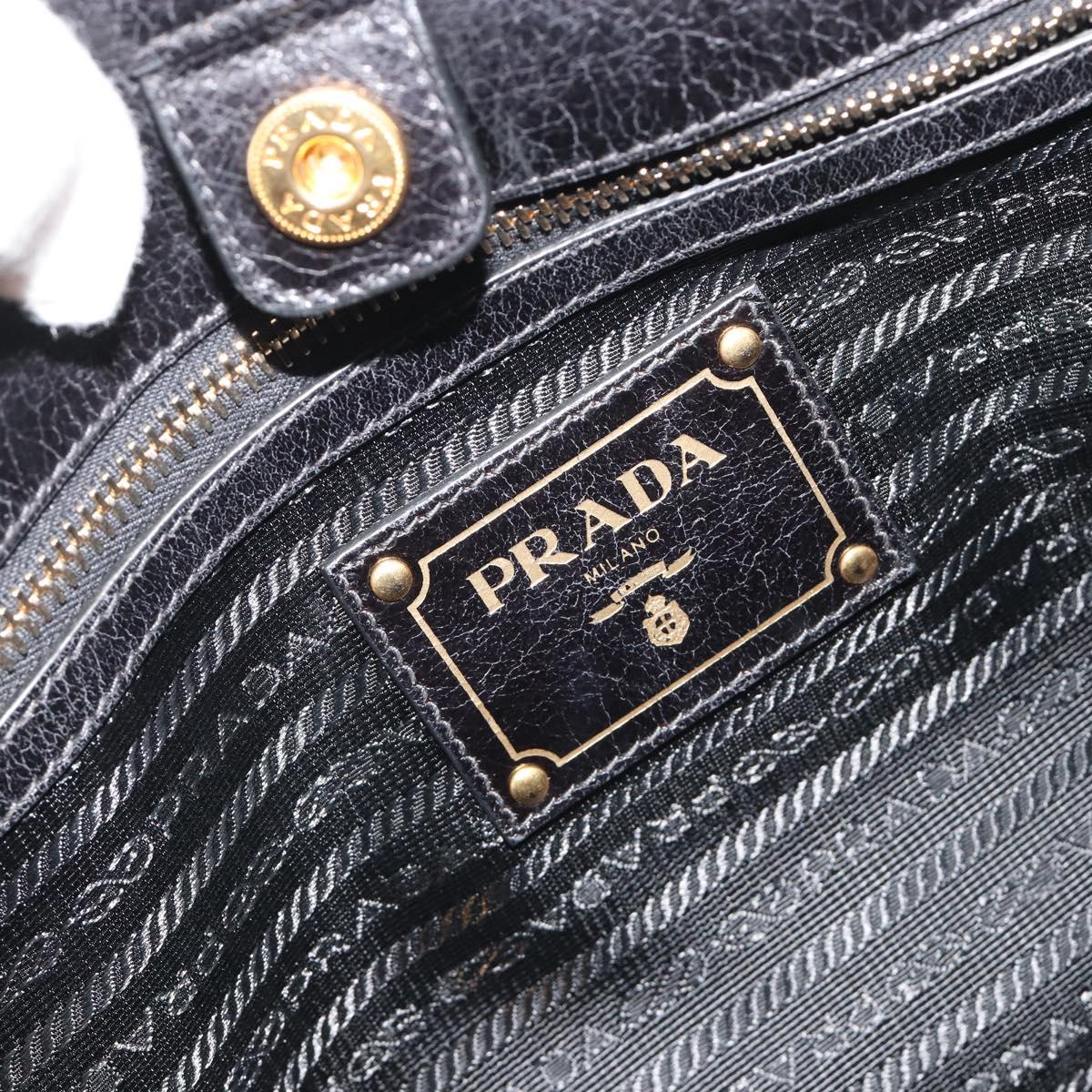 PRADA Hand Bag Leather 2way Black Gold Tone Auth 192927V