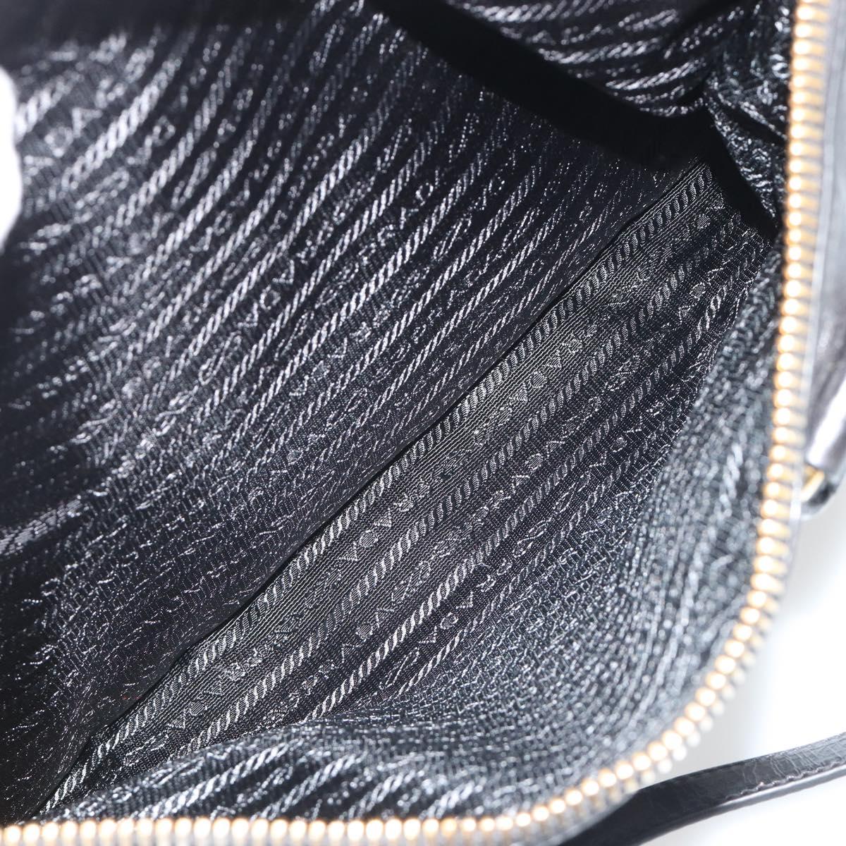PRADA Hand Bag Leather 2way Black Gold Tone Auth 192927V