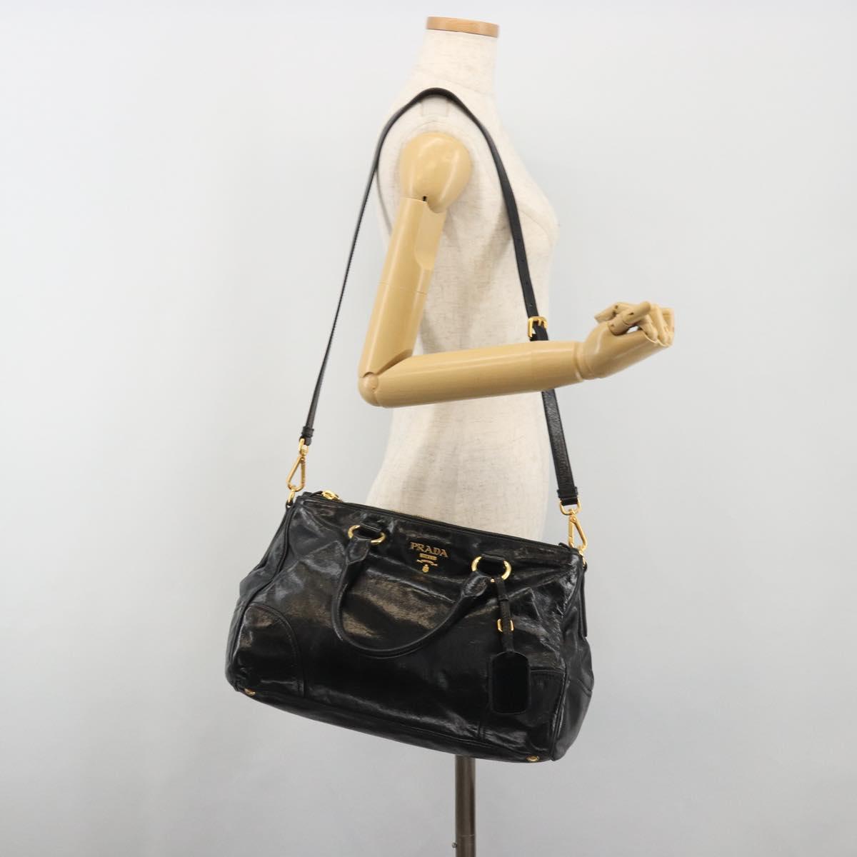 PRADA Hand Bag Leather 2way Black Gold Tone Auth 192927V