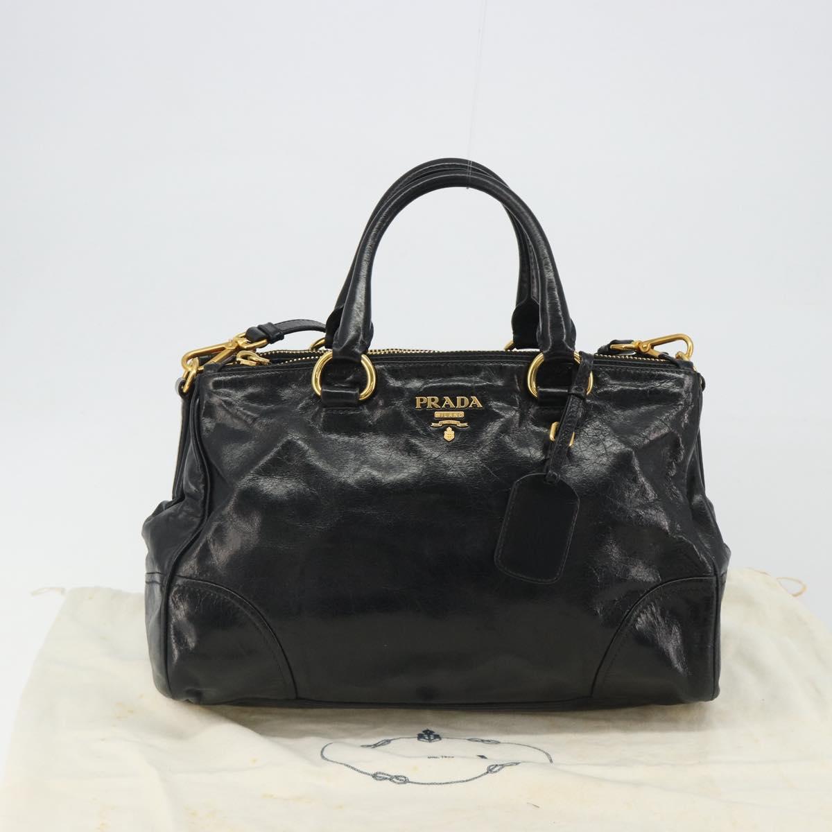 PRADA Hand Bag Leather 2way Black Gold Tone Auth 192927V