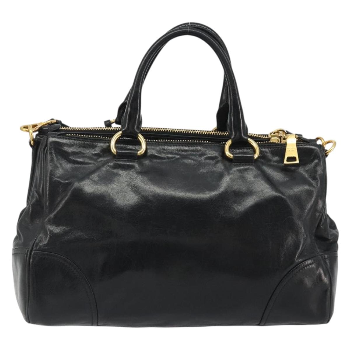 PRADA Hand Bag Leather 2way Black Gold Tone Auth 192927V