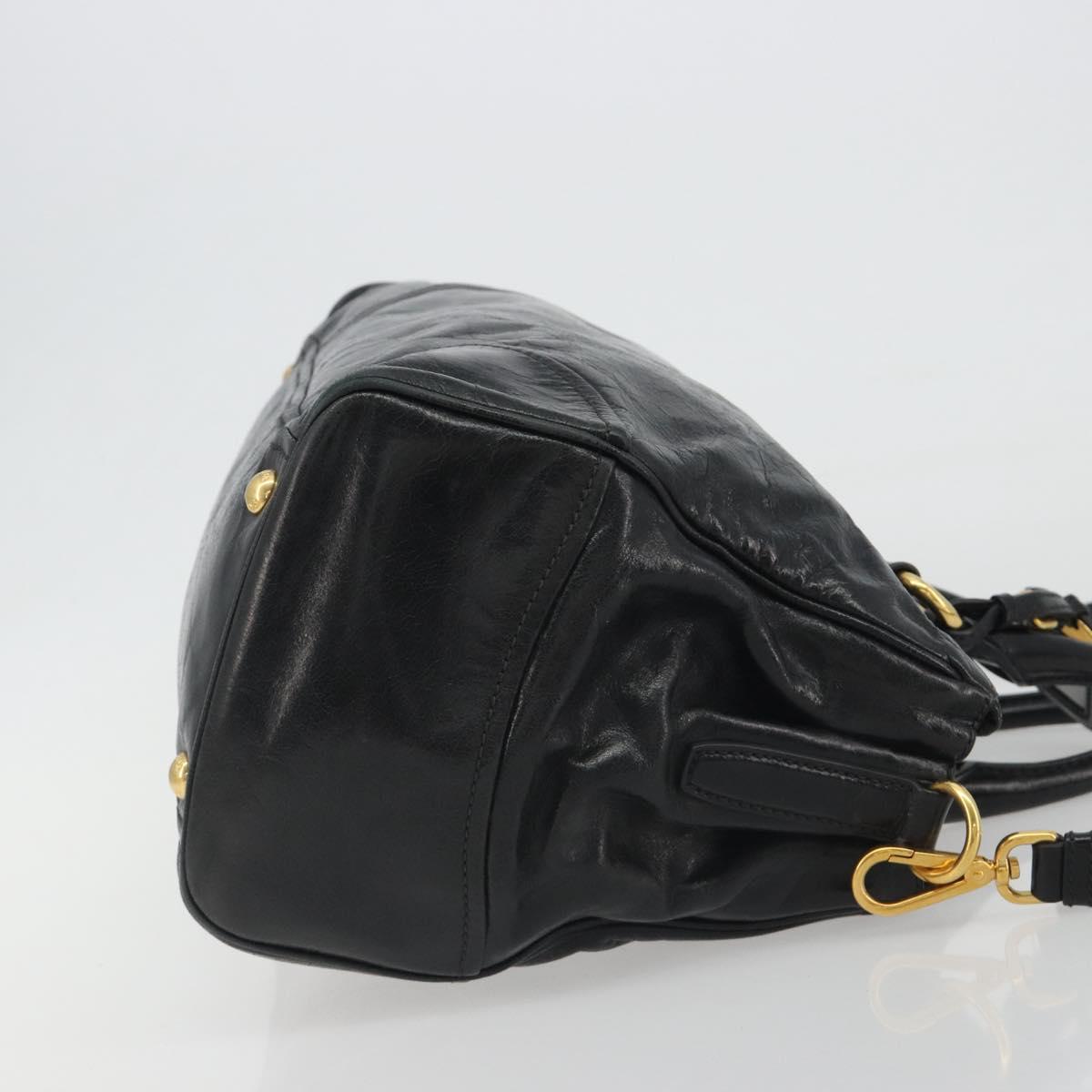 PRADA Hand Bag Leather 2way Black Gold Tone Auth 192927V