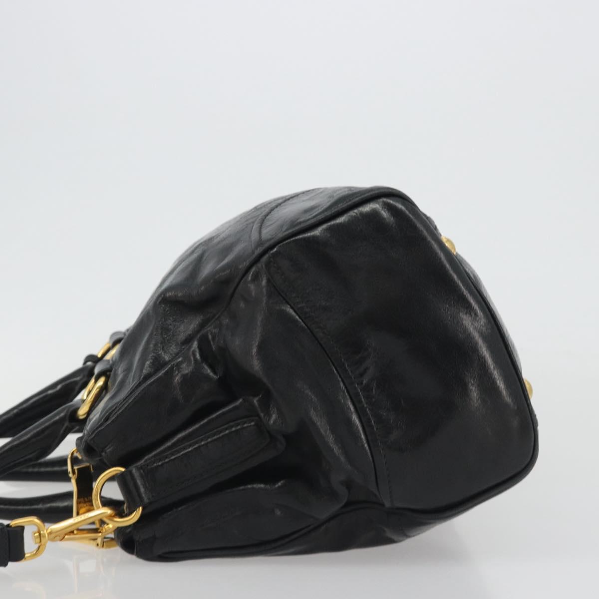 PRADA Hand Bag Leather 2way Black Gold Tone Auth 192927V