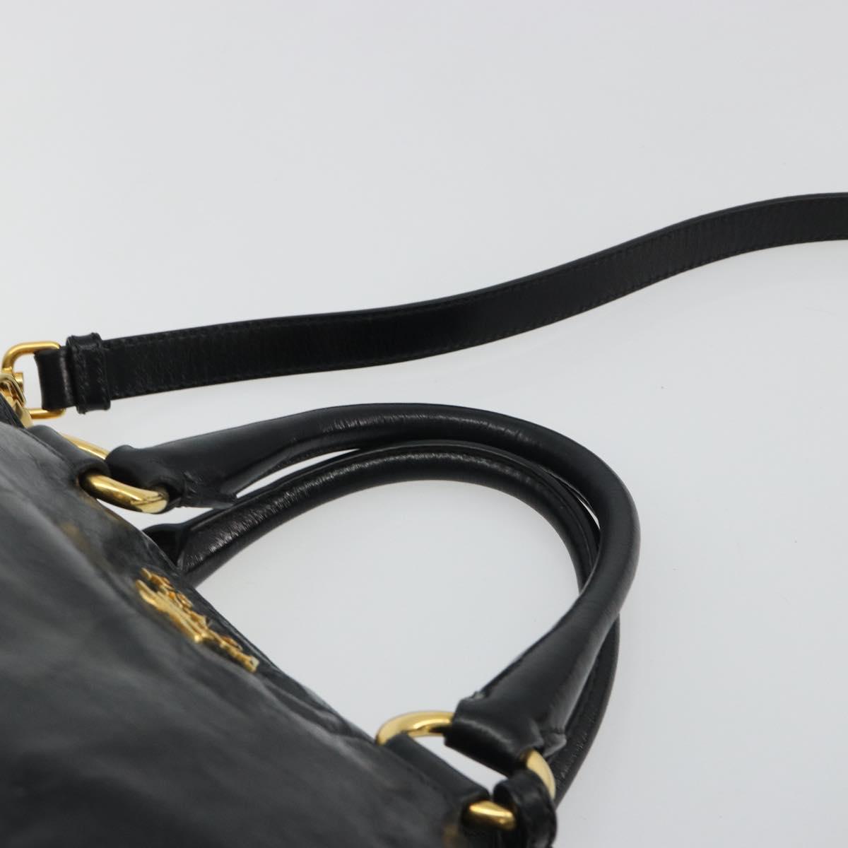 PRADA Hand Bag Leather 2way Black Gold Tone Auth 192927V