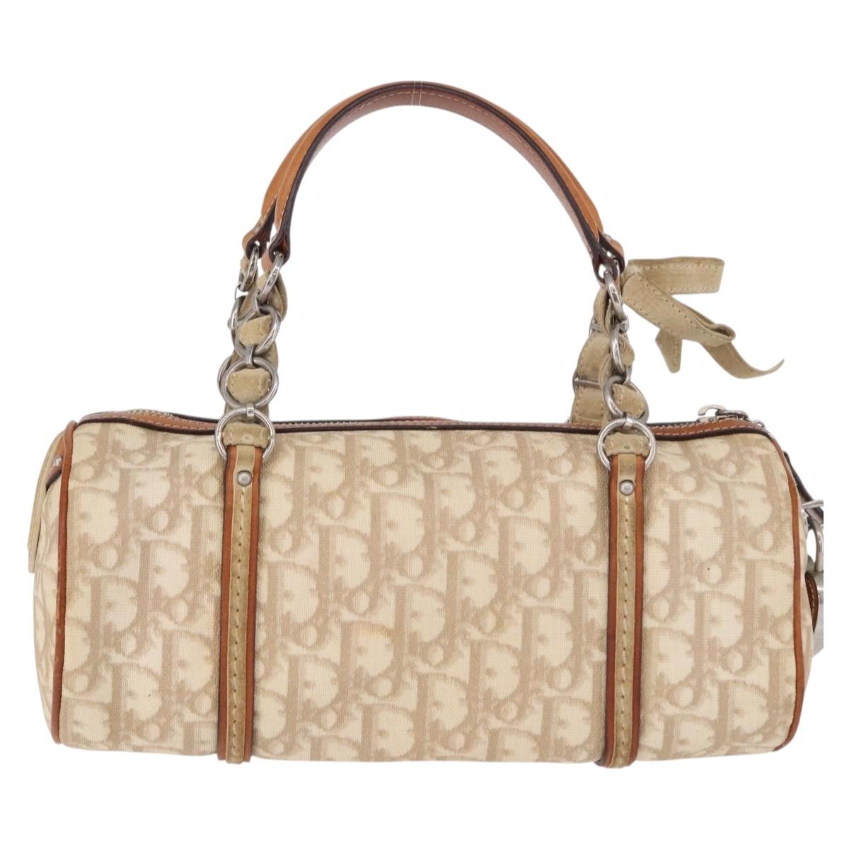 Christian Dior Trotter Romantic Chain Shoulder Bag PVC Beige Silver Auth 192931