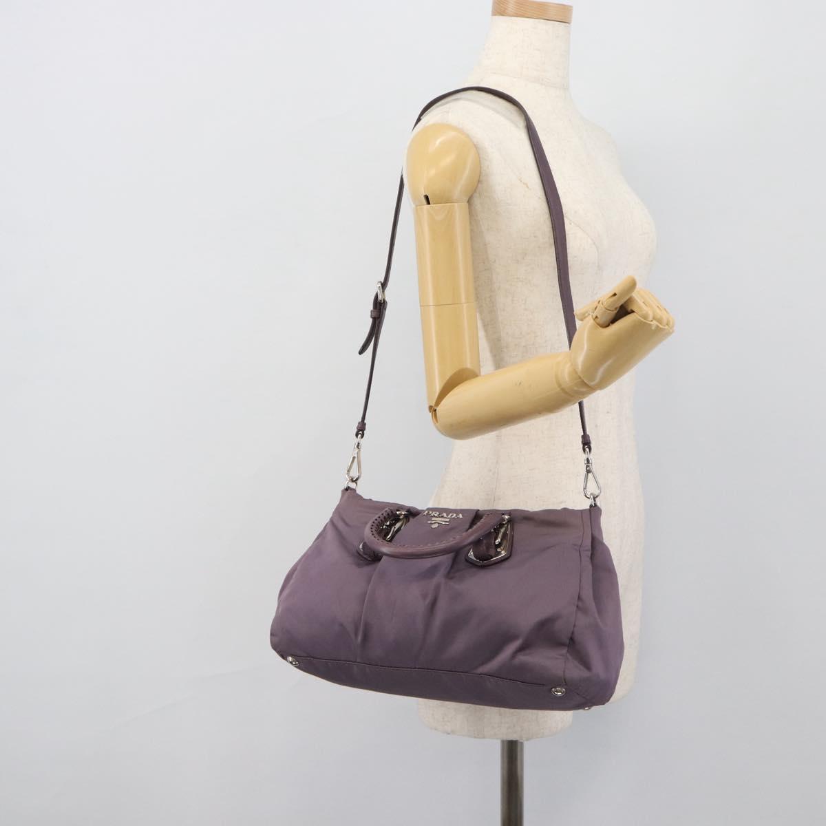 PRADA Hand Bag Nylon 2way Purple Silver Auth 192934A