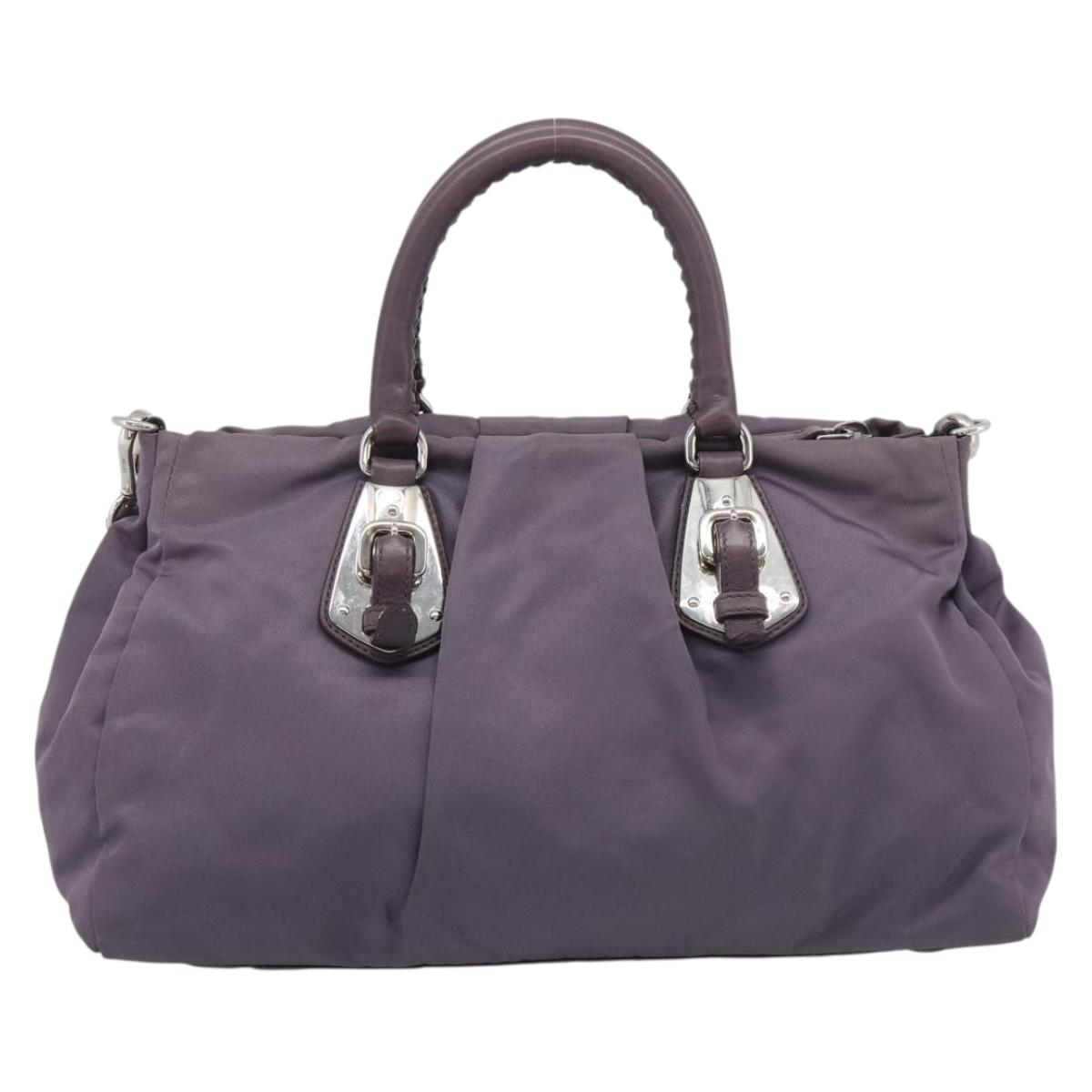 PRADA Hand Bag Nylon 2way Purple Silver Auth 192934A