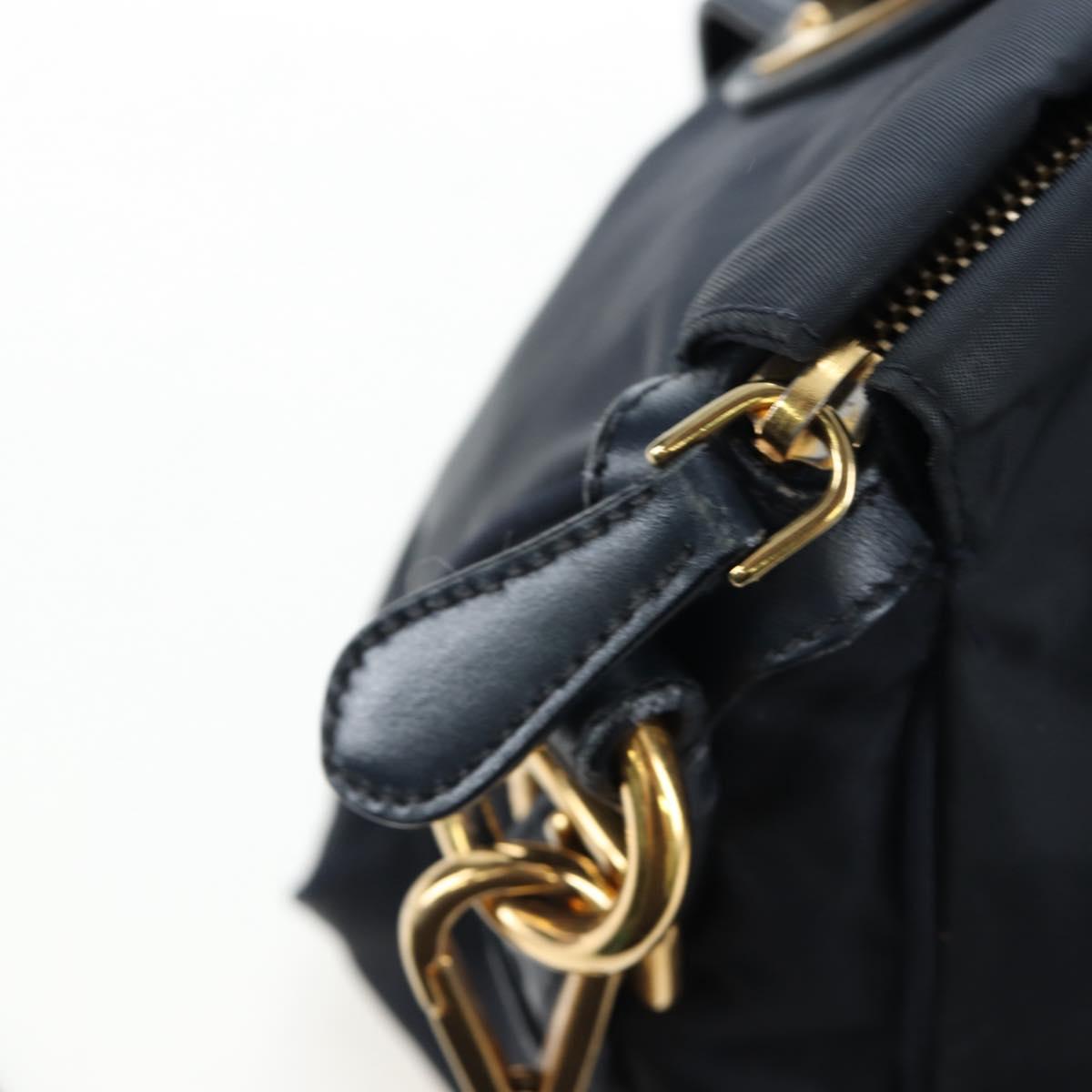 PRADA Hand Bag Nylon 2way Navy Gold Auth 192936V