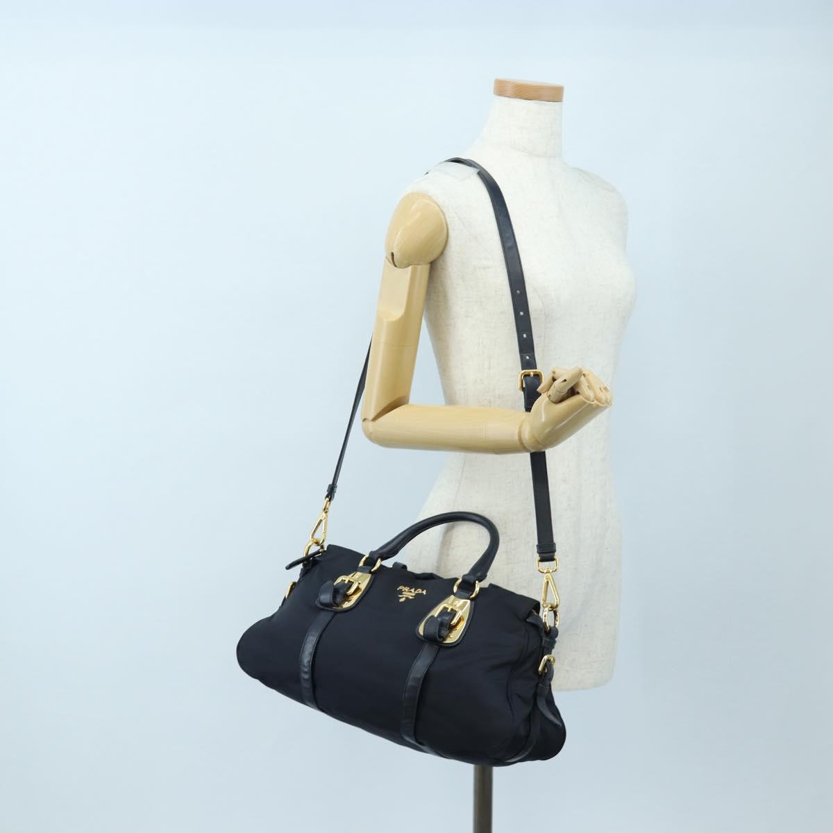 PRADA Hand Bag Nylon 2way Navy Gold Auth 192936V