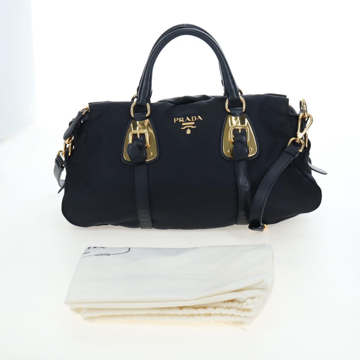 PRADA Hand Bag Nylon 2way Navy Gold Auth 192936V