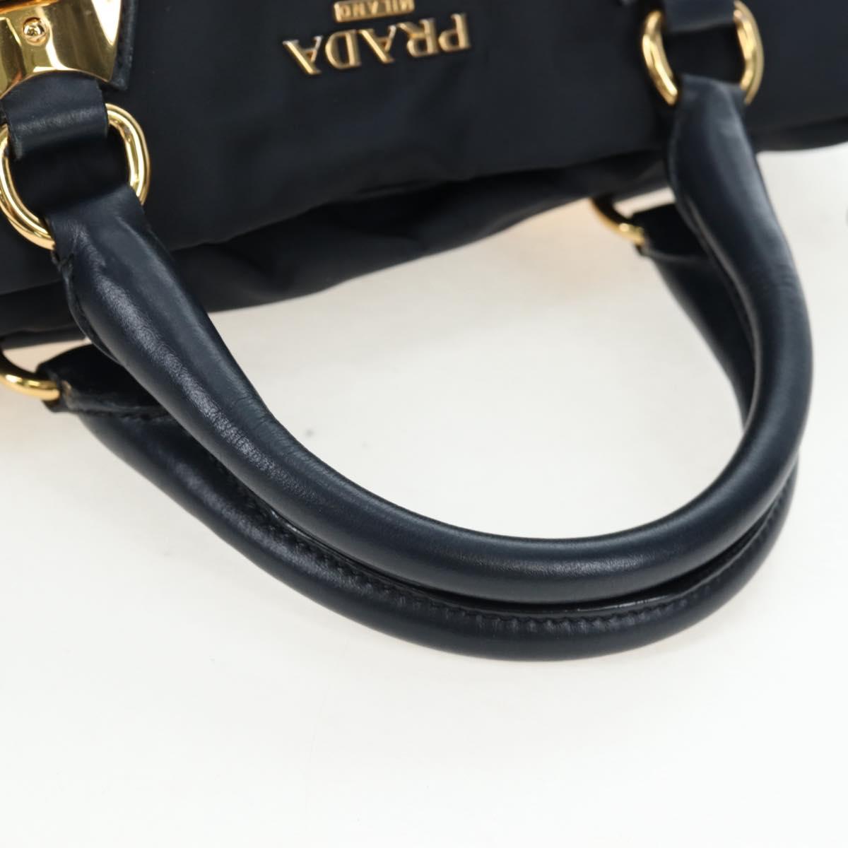 PRADA Hand Bag Nylon 2way Navy Gold Auth 192936V