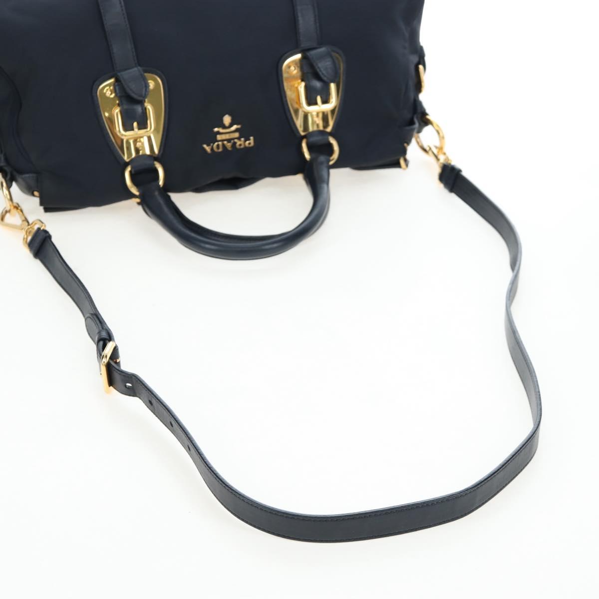 PRADA Hand Bag Nylon 2way Navy Gold Auth 192936V