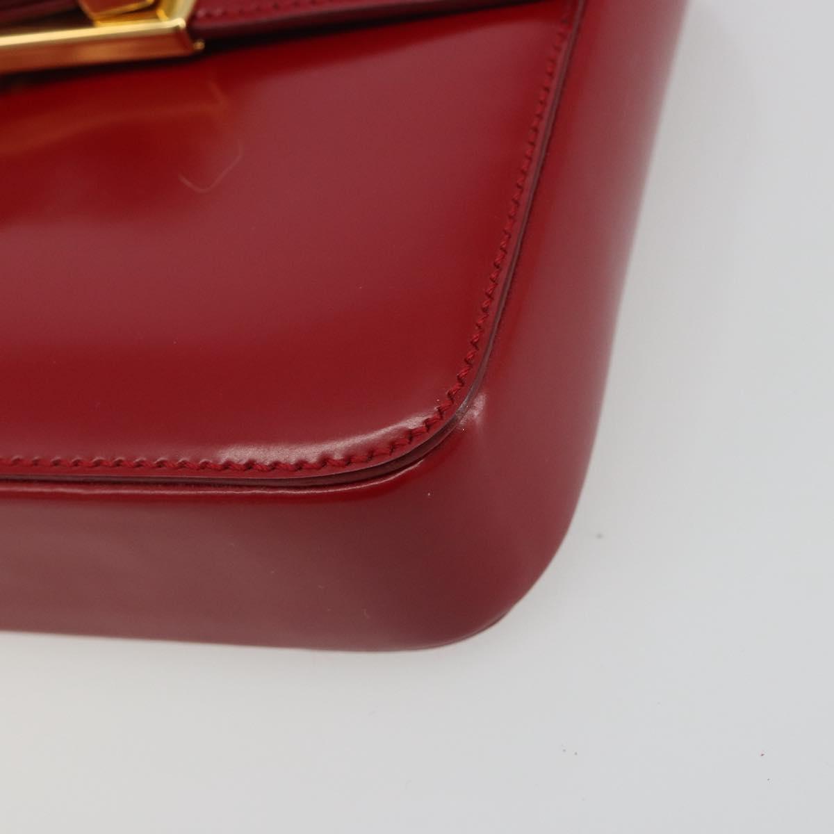 PRADA Hand Bag Leather Red Gold Auth 192949V
