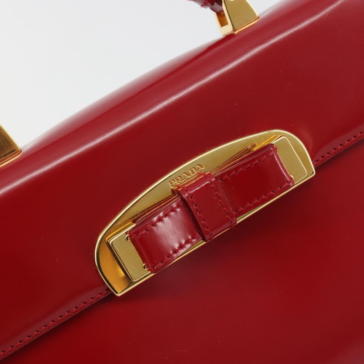 PRADA Hand Bag Leather Red Gold Auth 192949V