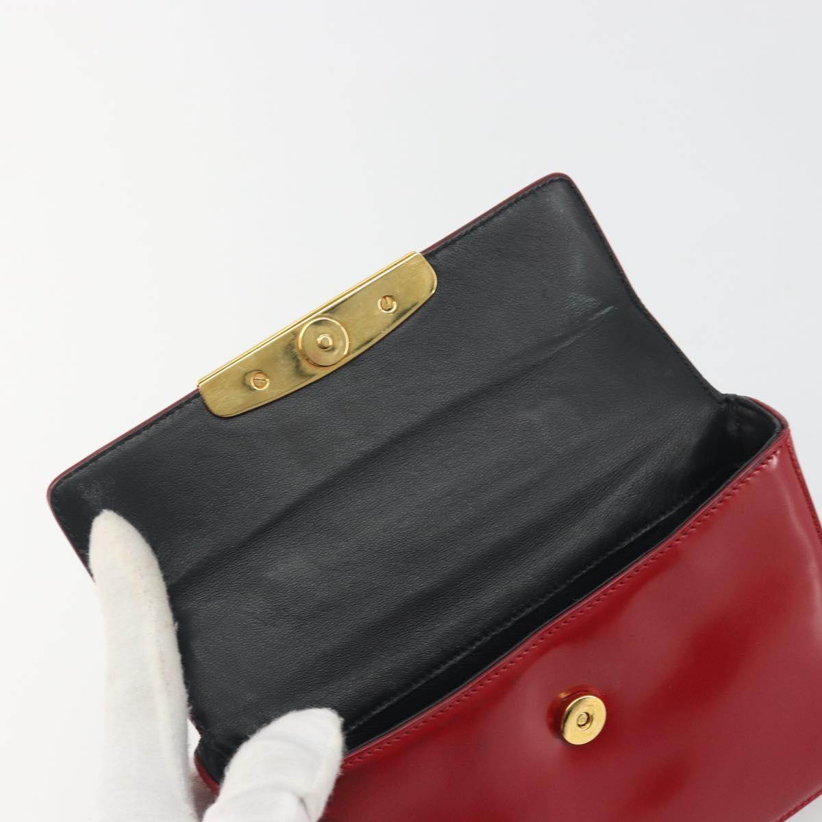 PRADA Hand Bag Leather Red Gold Auth 192949V