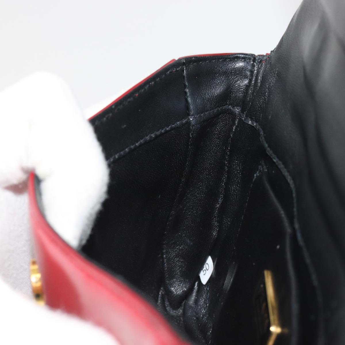 PRADA Hand Bag Leather Red Gold Auth 192949V