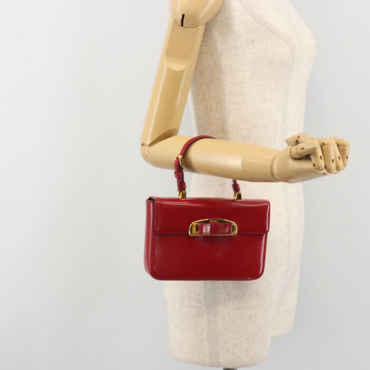 PRADA Hand Bag Leather Red Gold Auth 192949V