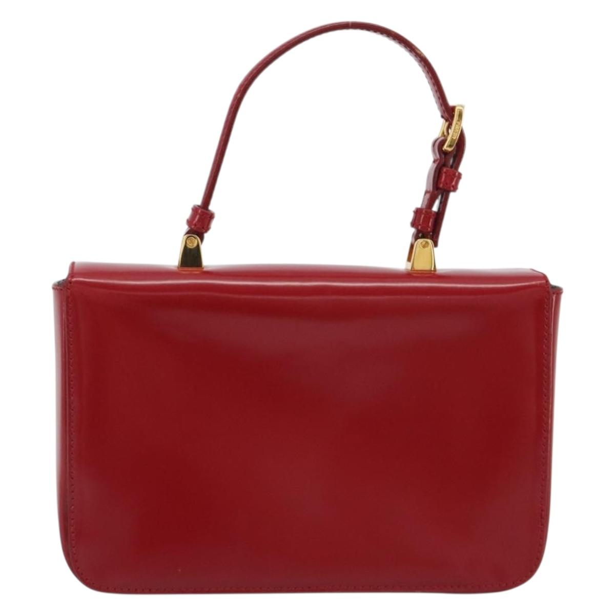 PRADA Hand Bag Leather Red Gold Auth 192949V