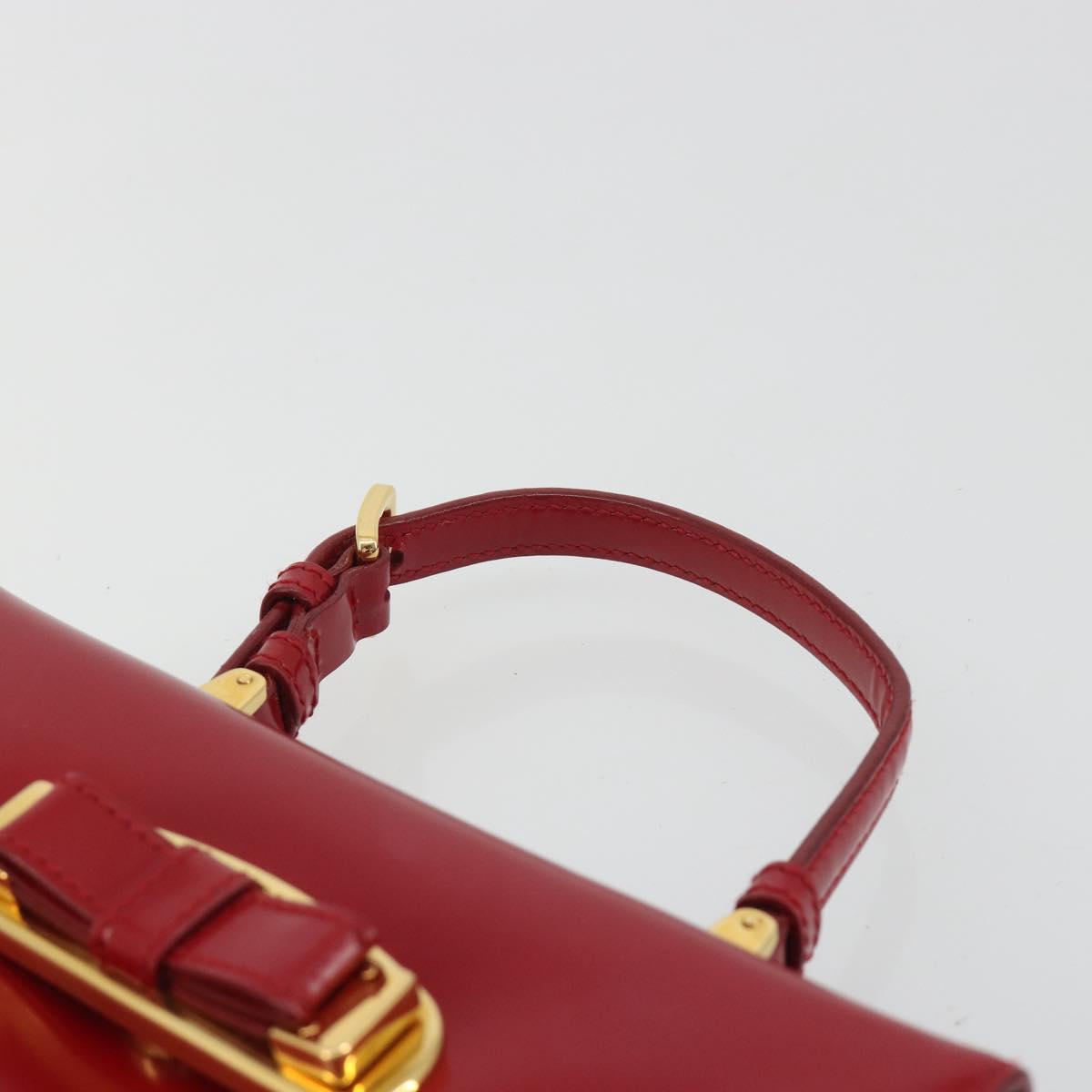 PRADA Hand Bag Leather Red Gold Auth 192949V
