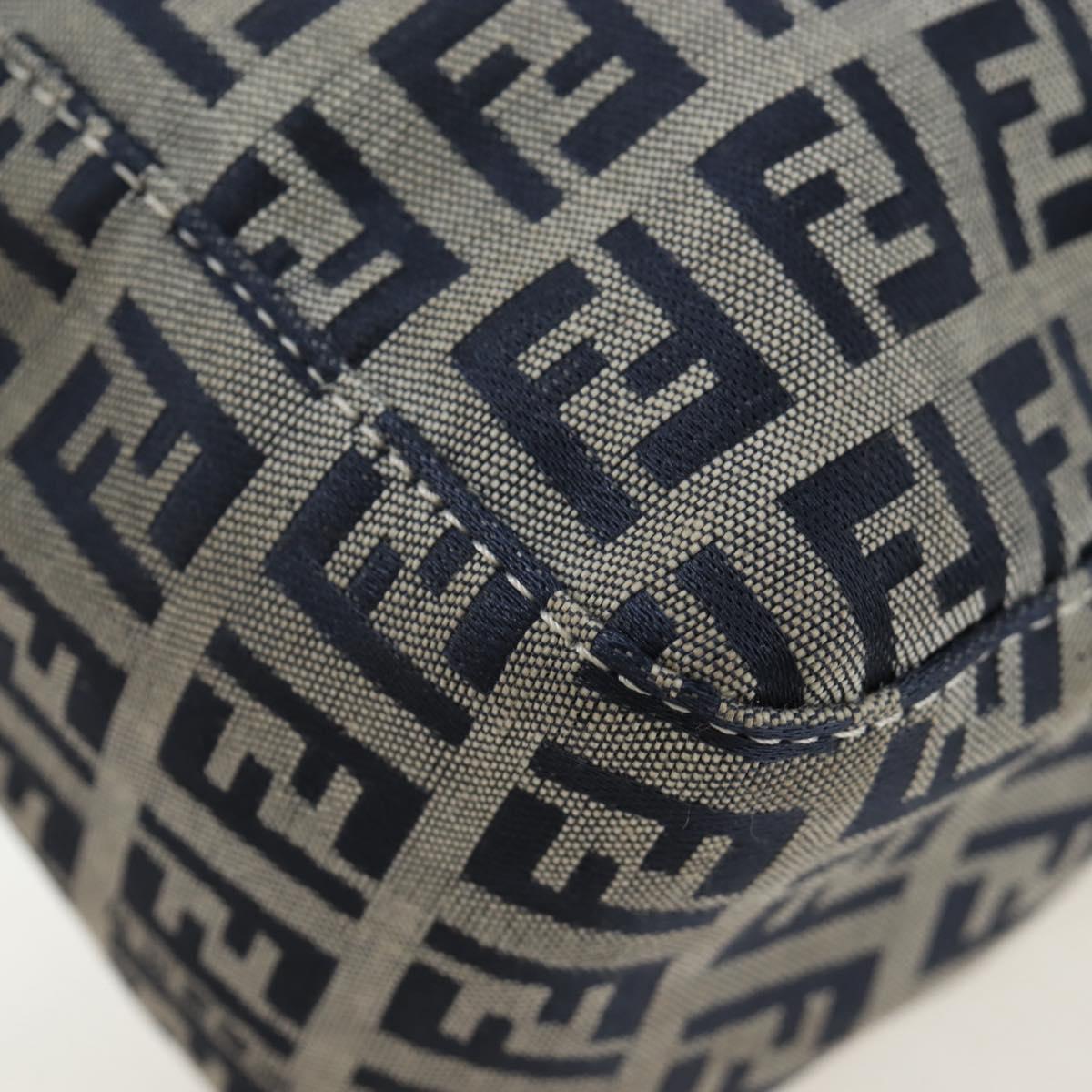 FENDI Zucchino Canvas Mamma Baguette Hand Bag Navy Silver Auth 192983V