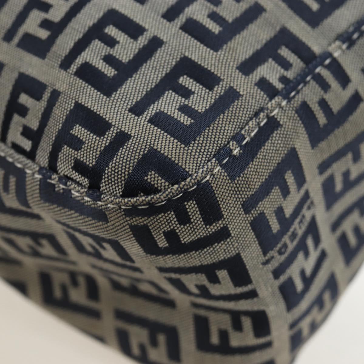 FENDI Zucchino Canvas Mamma Baguette Hand Bag Navy Silver Auth 192983V