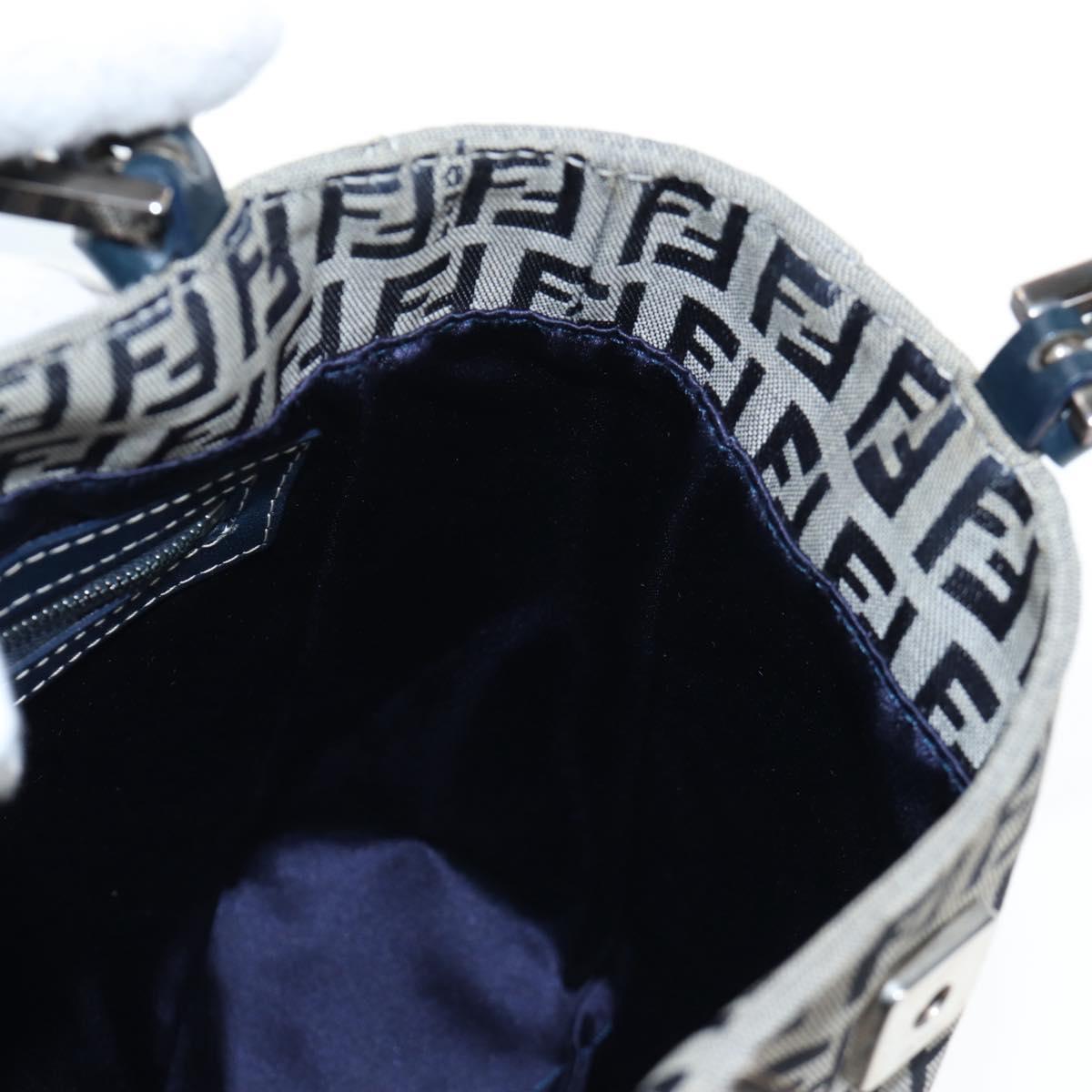 FENDI Zucchino Canvas Mamma Baguette Hand Bag Navy Silver Auth 192983V