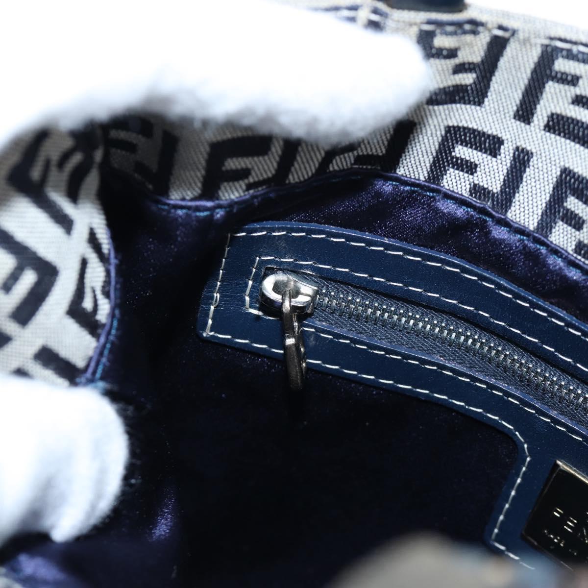 FENDI Zucchino Canvas Mamma Baguette Hand Bag Navy Silver Auth 192983V