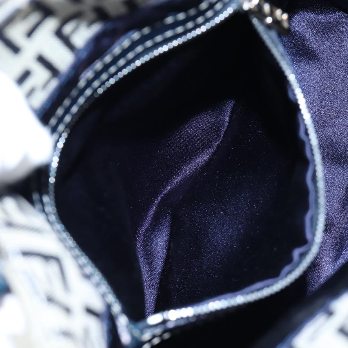 FENDI Zucchino Canvas Mamma Baguette Hand Bag Navy Silver Auth 192983V