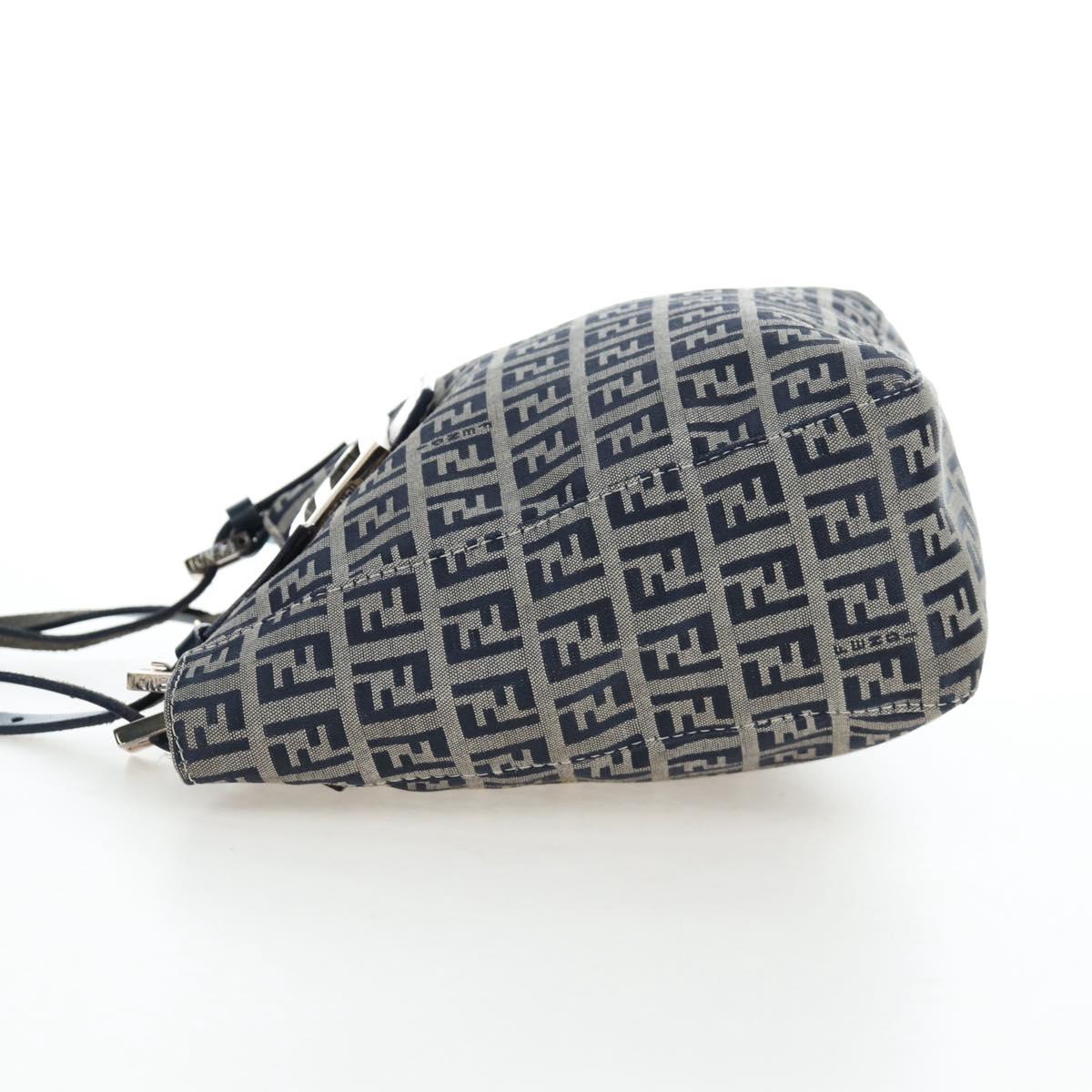FENDI Zucchino Canvas Mamma Baguette Hand Bag Navy Silver Auth 192983V