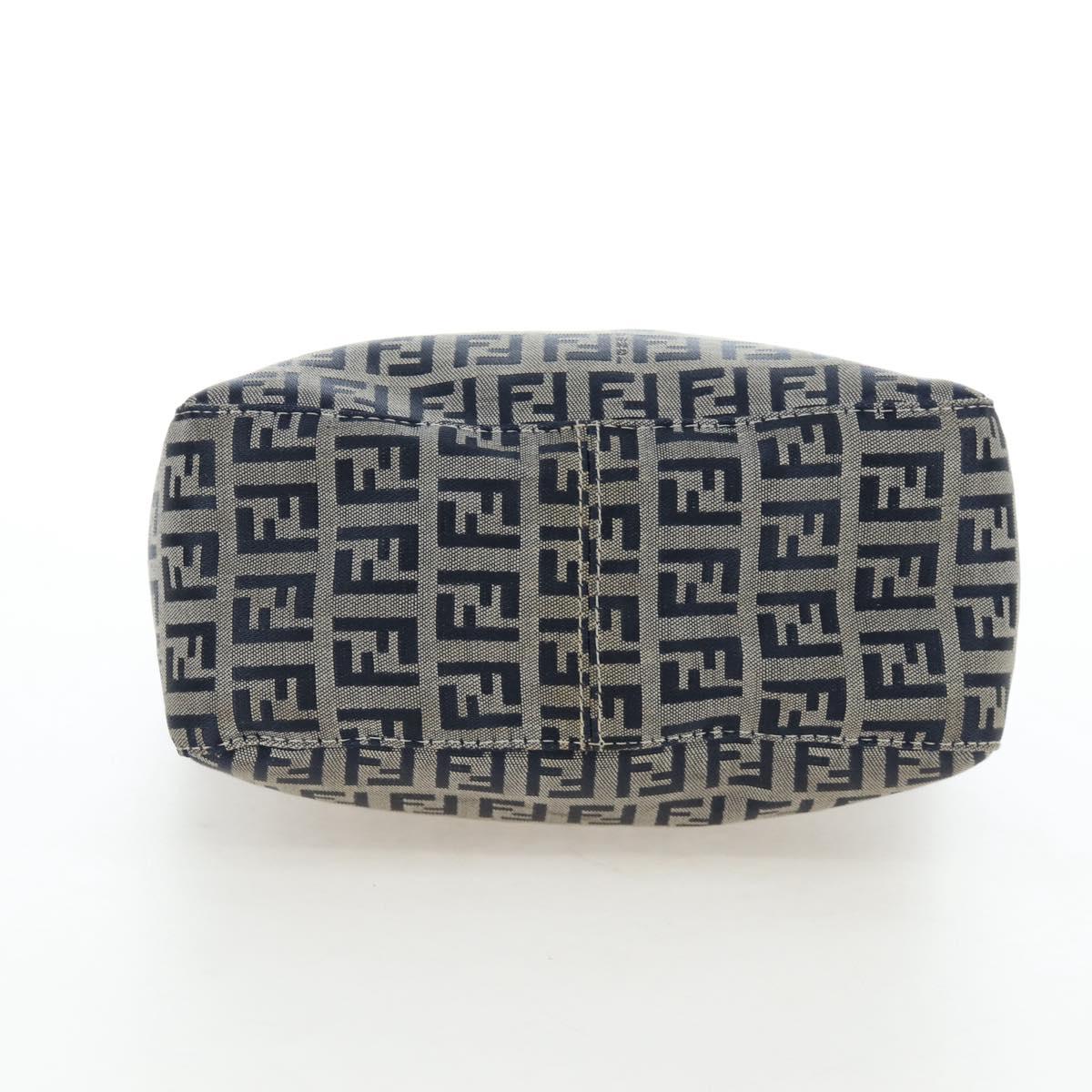 FENDI Zucchino Canvas Mamma Baguette Hand Bag Navy Silver Auth 192983V