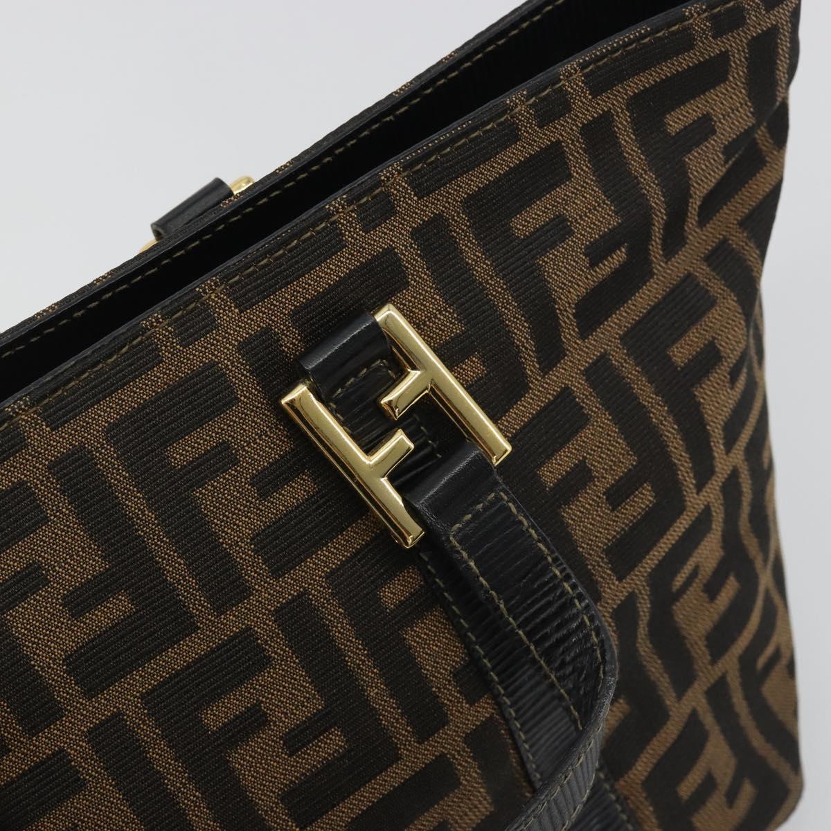 FENDI Zucca Canvas Hand Bag Black Brown Auth 192986