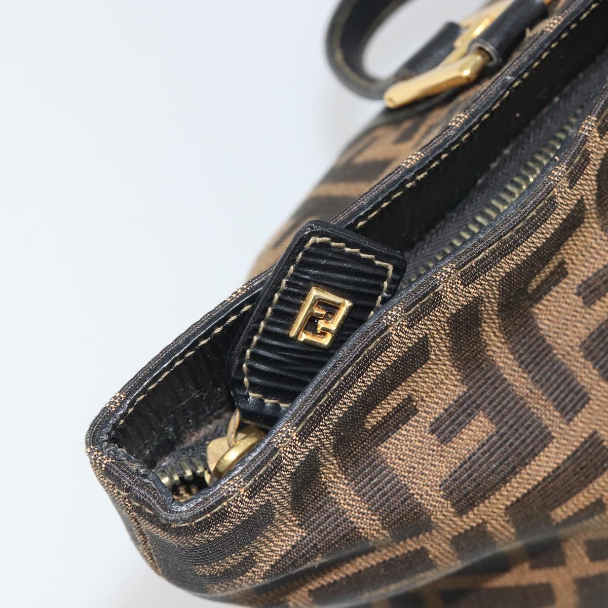 FENDI Zucca Canvas Hand Bag Black Brown Auth 192986