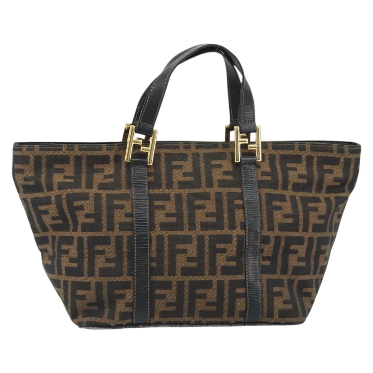 FENDI Zucca Canvas Hand Bag Black Brown Auth 192986
