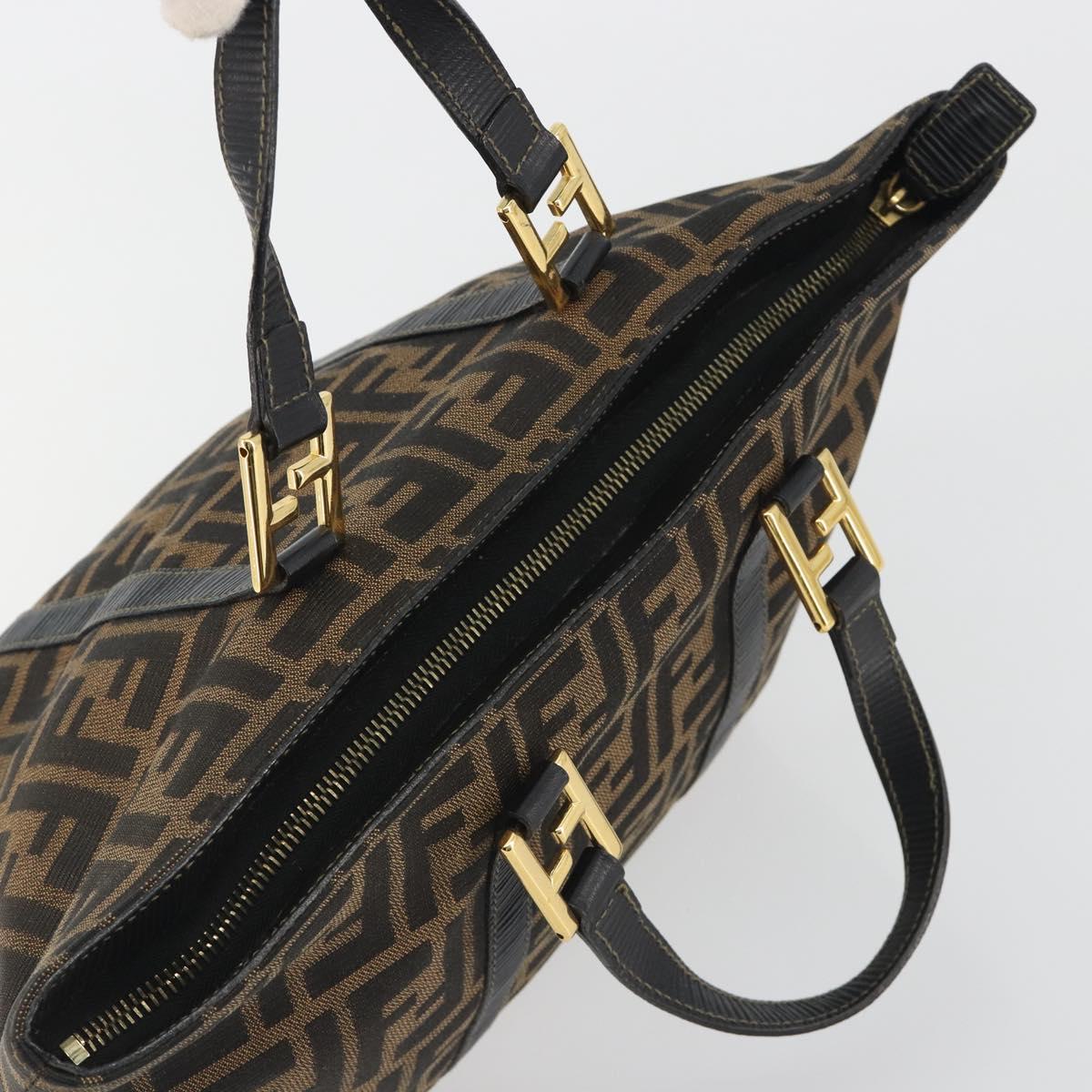FENDI Zucca Canvas Hand Bag Black Brown Auth 192986