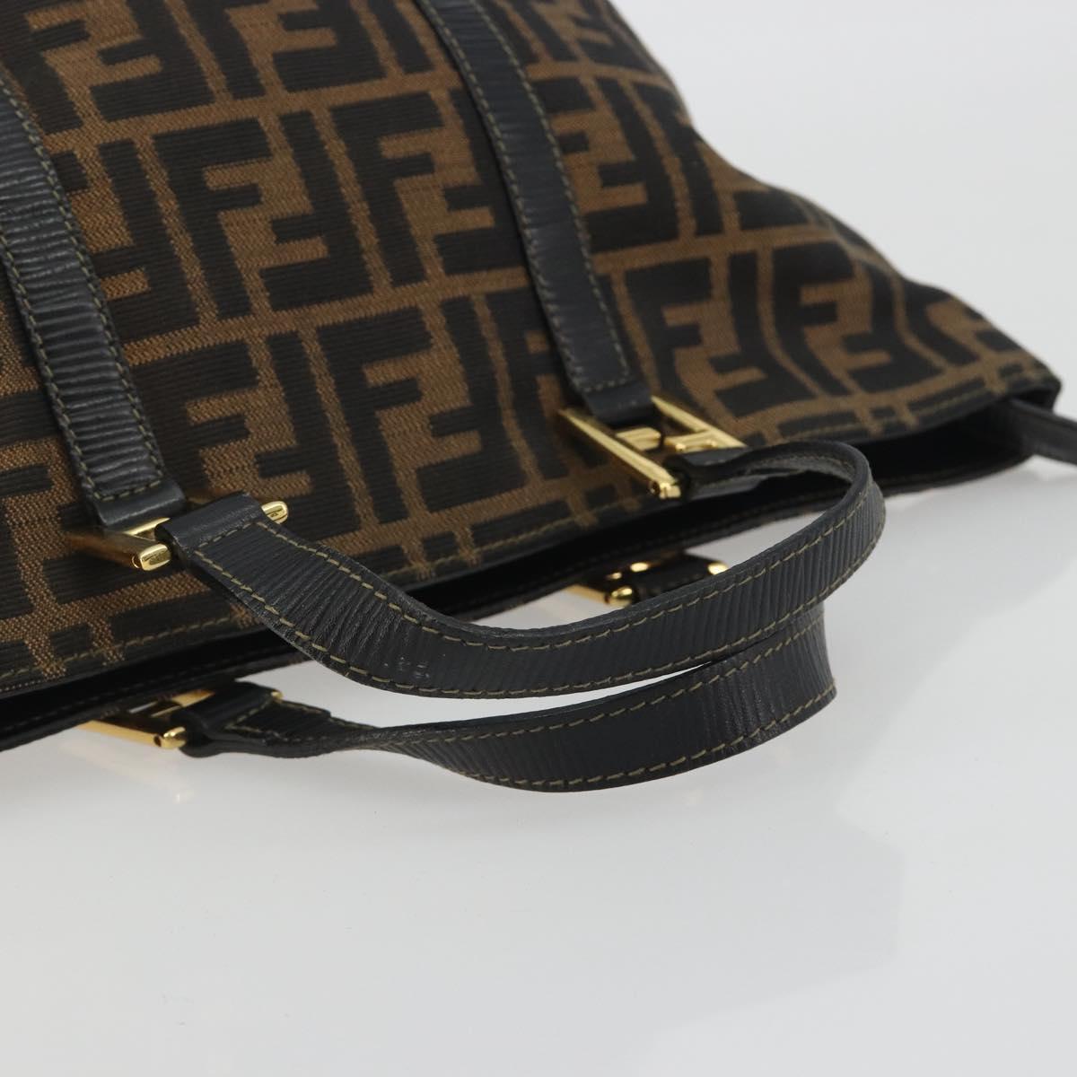 FENDI Zucca Canvas Hand Bag Black Brown Auth 192986