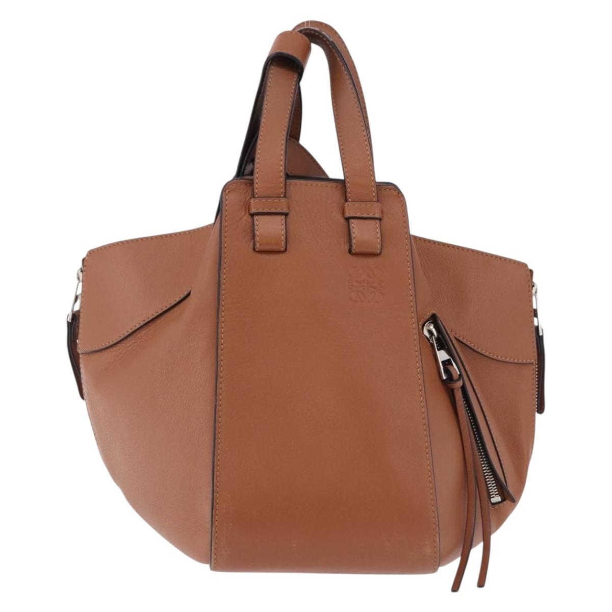 LOEWE Hammock Small Hand Bag Leather 2way Brown Silver Auth 192988A