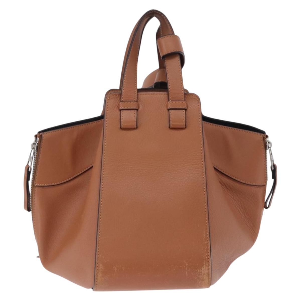 LOEWE Hammock Small Hand Bag Leather 2way Brown Silver Auth 192988A
