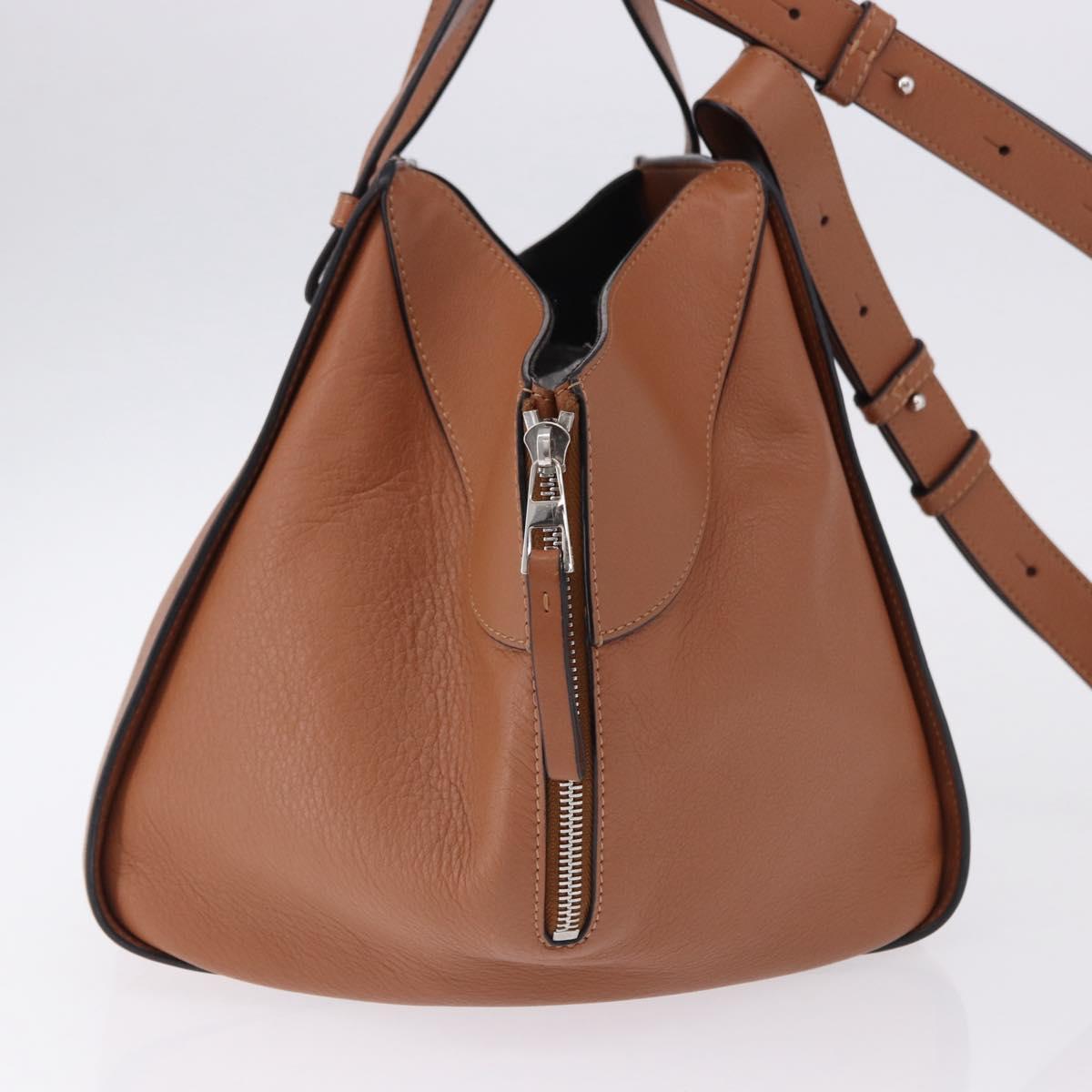 LOEWE Hammock Small Hand Bag Leather 2way Brown Silver Auth 192988A