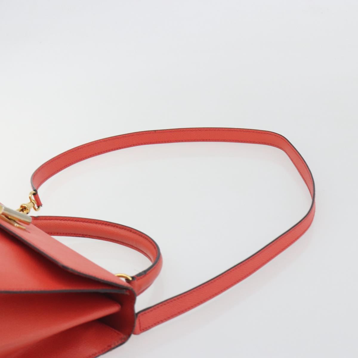 CELINE Hand Bag Leather 2way Red Gold Auth 192995
