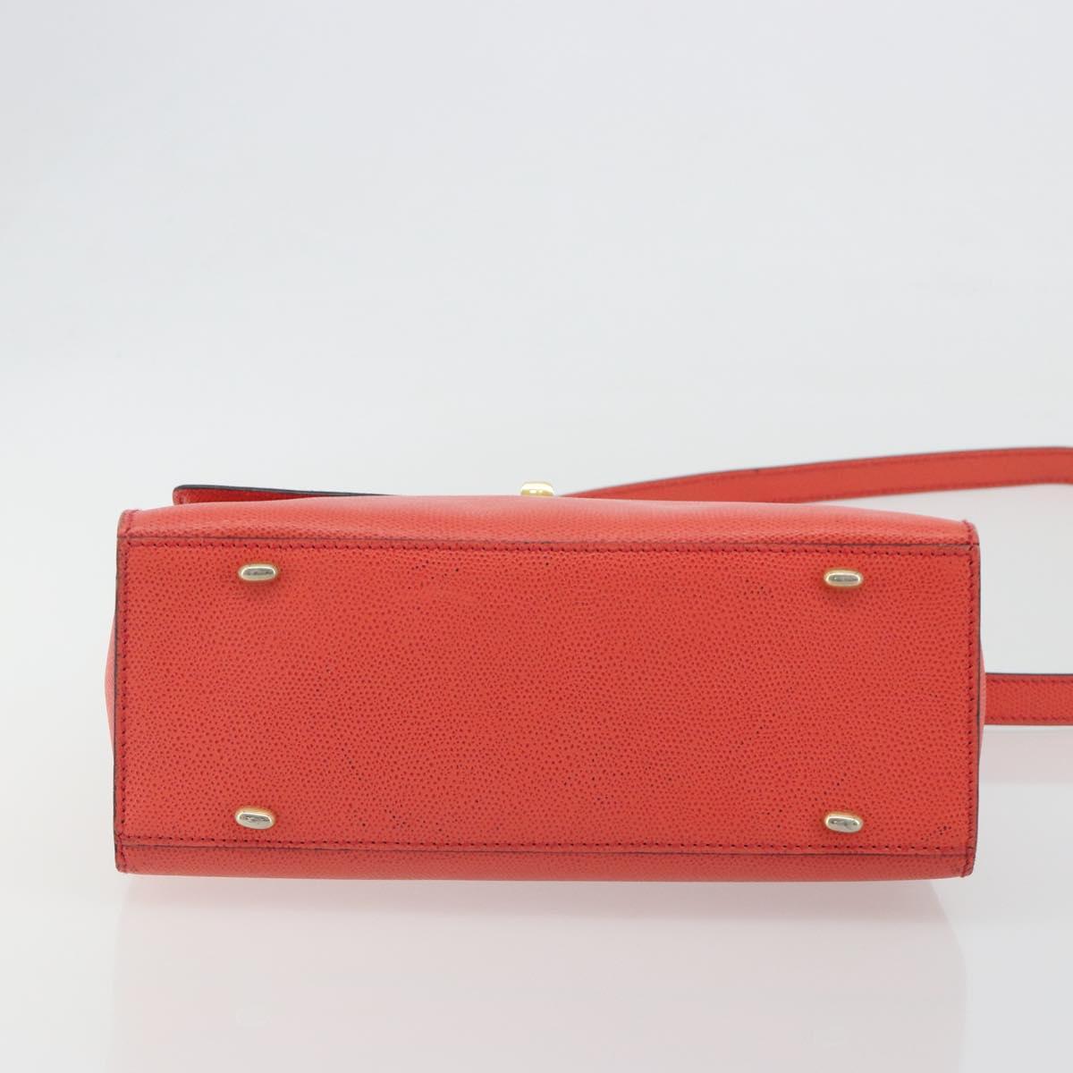 CELINE Hand Bag Leather 2way Red Gold Auth 192995